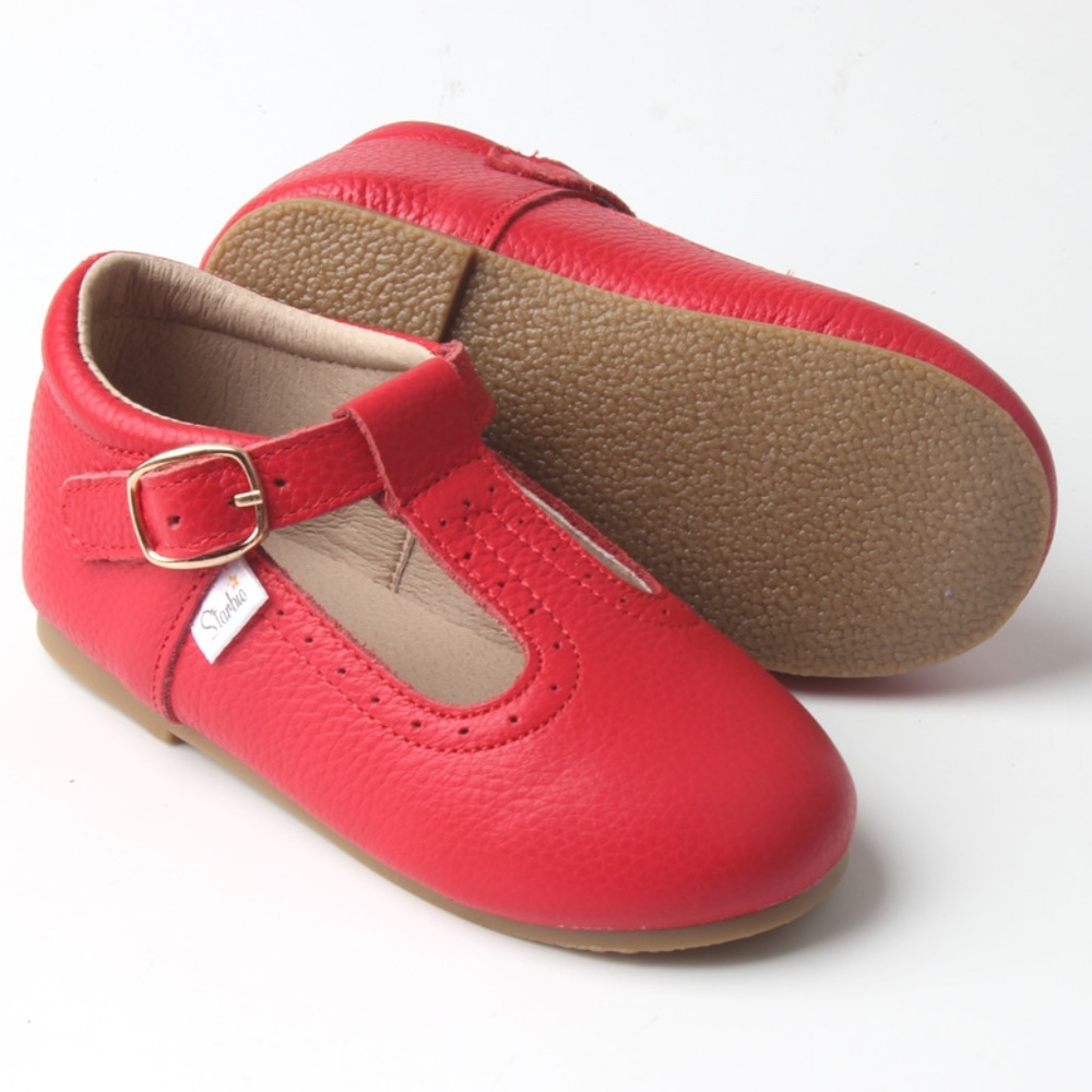 Starbie Hard-Sole Toddler Mary Jane Toddler Shoes Red Baby Mary Janes Leather
